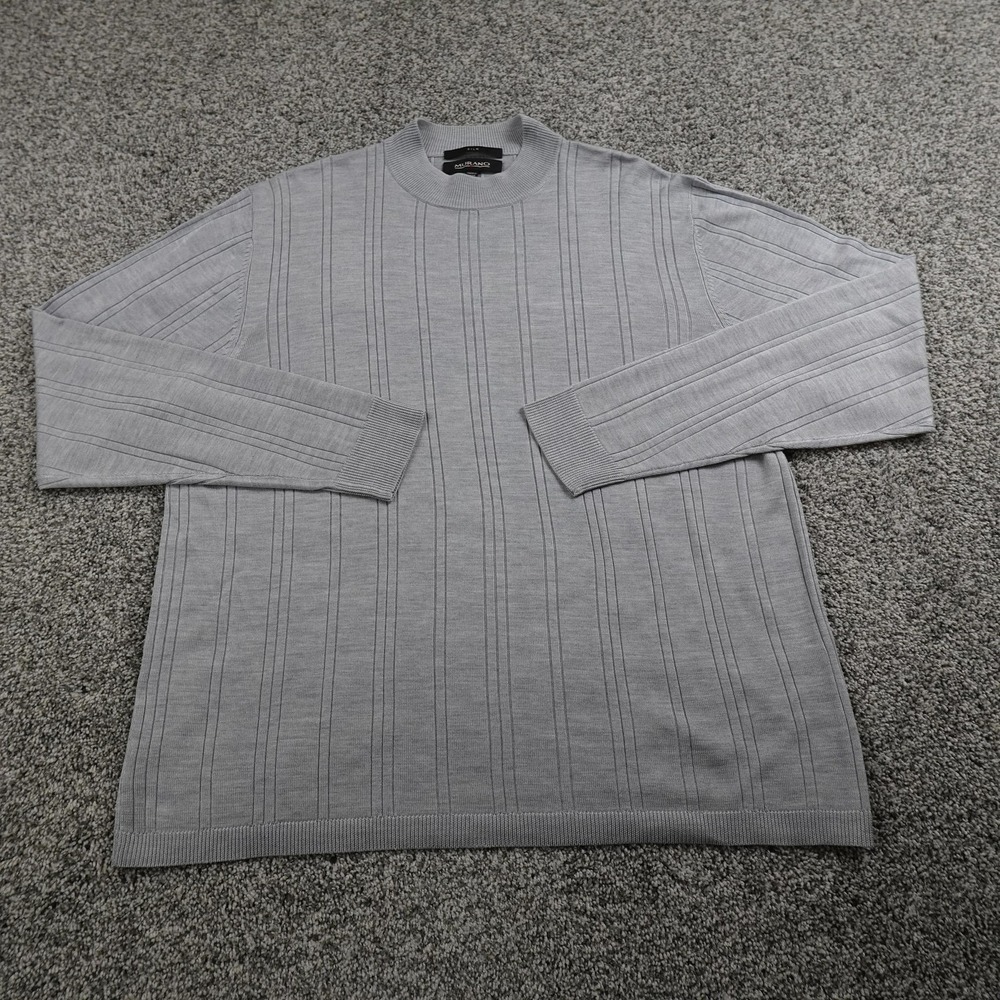 Murano Sweater Mens L Gray Silk Rib Knit Pullover Crewneck Sweatshirt Soft Cozy